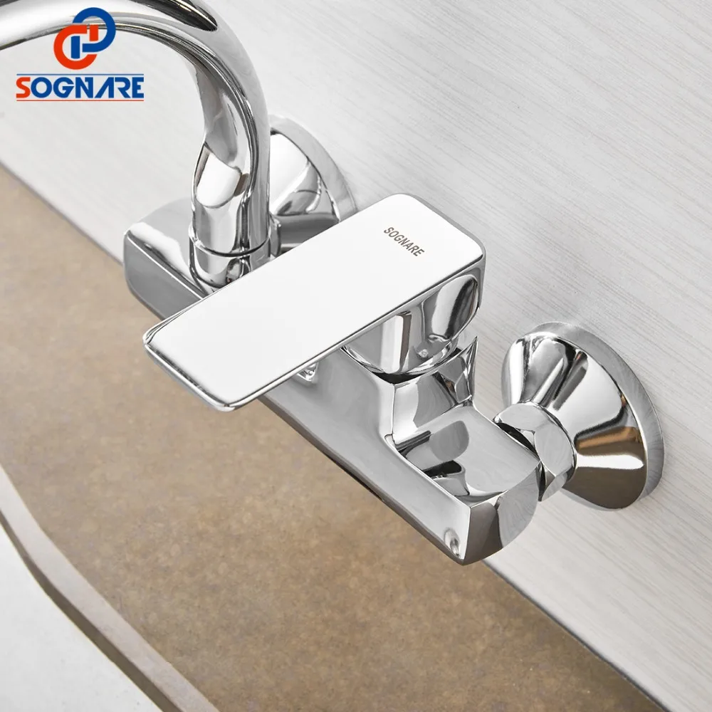  SOGNARE Wall Mounted Kitchen Faucet Single Handle Kitchen Mixer Taps Dual Holes Hot and Cold Water  - 32830711930