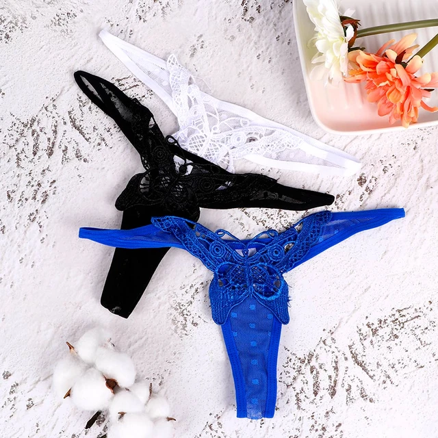 Women Lace Panties Crotchless Underwear Thongs Lingerie G-string Butterfly  Brief