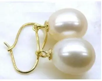 

free shipping>>>>noble jewelry New Natural 10-13MM Australian AAA+ south seas white pearl earrings 14K Gold