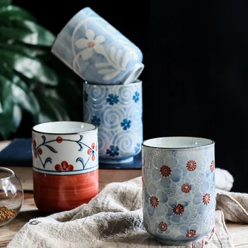 

Japanese Tea Cups Ceramic Cup Mug Japanese traditional Flower beautiful design Set of 2 color yunomi Teacups 10OZ