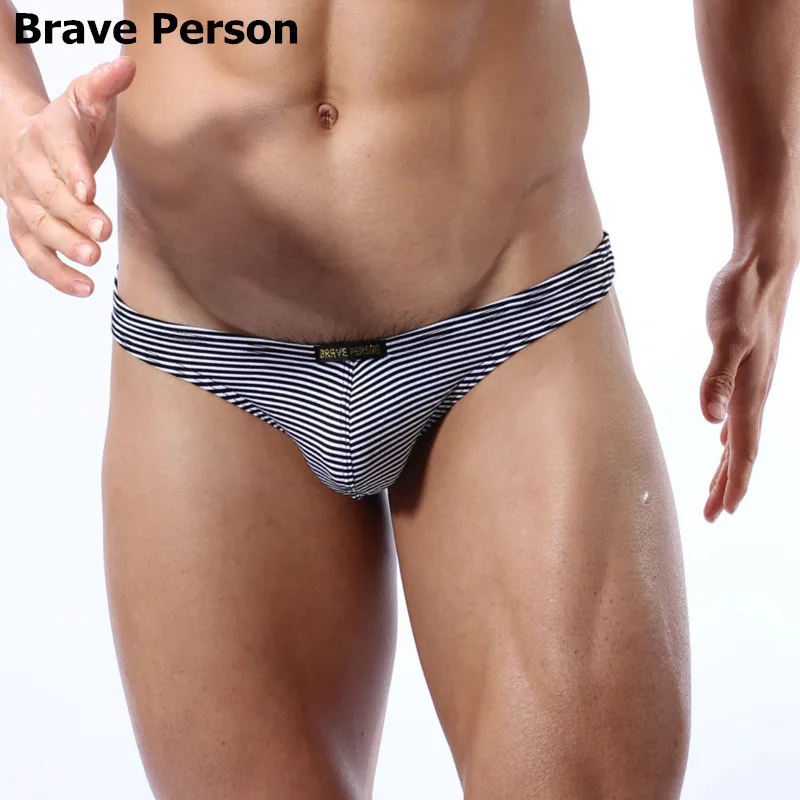 

BRAVE PERSON New pattern Underwear Men's Sexy Lycra Cotton G-string Men Stripe T Pants Thongs Tanga Panties Gay Underwear