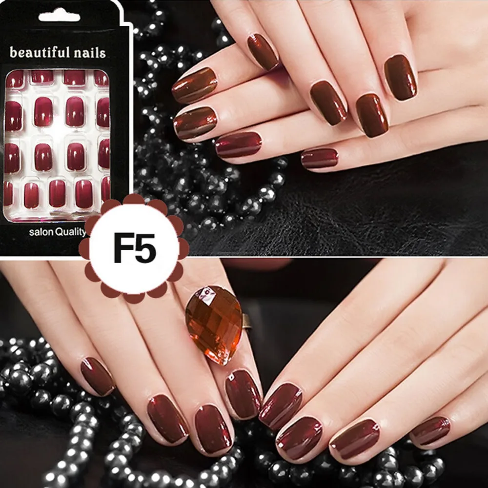 

24 Pcs/Set Full Tips Solid Nail Patch Stickers French Colorful Style Acrylic False Fake Nail Art Fingernail