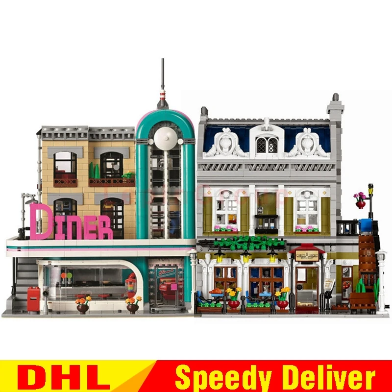 

Lepin 15037 The Downtown Diner + Lepin 15010 Parisian Restaurant Model Building Street Sight Blocks Bricks 10260 10243