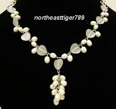 

Hot sale Free Shipping>>>White Pearl Opal 18KWGP Heart Grape Pendant Necklace