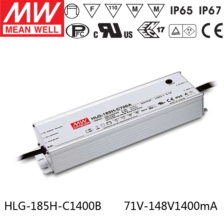 Meanwell HLG-185H-C1400B 200 Вт одиночный выход Светодиодный источник питания 1400mA для 4 шт. CREE CXB3590 светодиодный