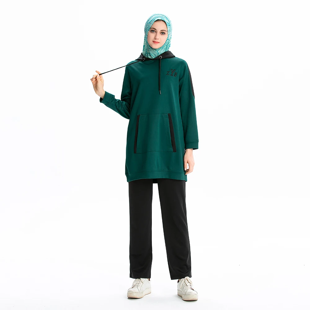 Мусульманские женские спортивные костюмы 2 шт. женский исламский спортивный костюм Муслима Толстовка брюки наборы