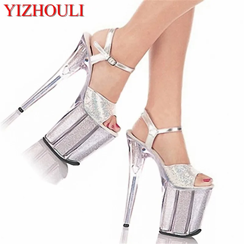 

Hong Kong and Taiwan silver particles gree, 20CM elegant color star performance stage high heel sandals