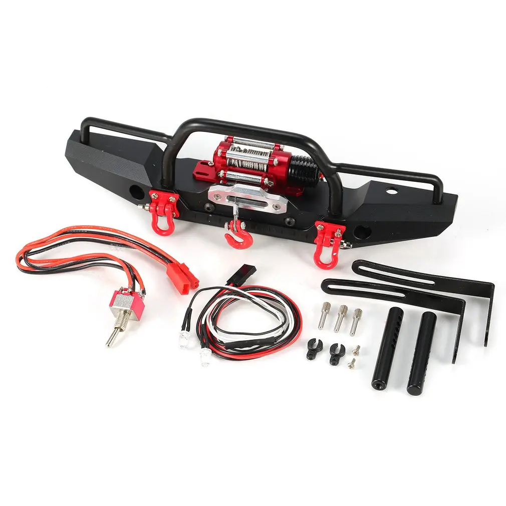 

Metal Front Bumper with 2 LED Light & Remote Control Electric Winch for Traxxas TRX-4 SCX10II 90046 Accessories Set