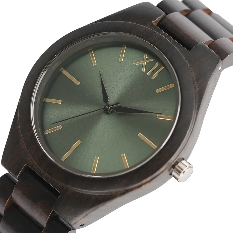 

Hand-made Wooden Chain Band Watch for Men Women Atrovirens Black Green Face Dress Quartz Wristwatch Clock Relogio Heren Hodinky