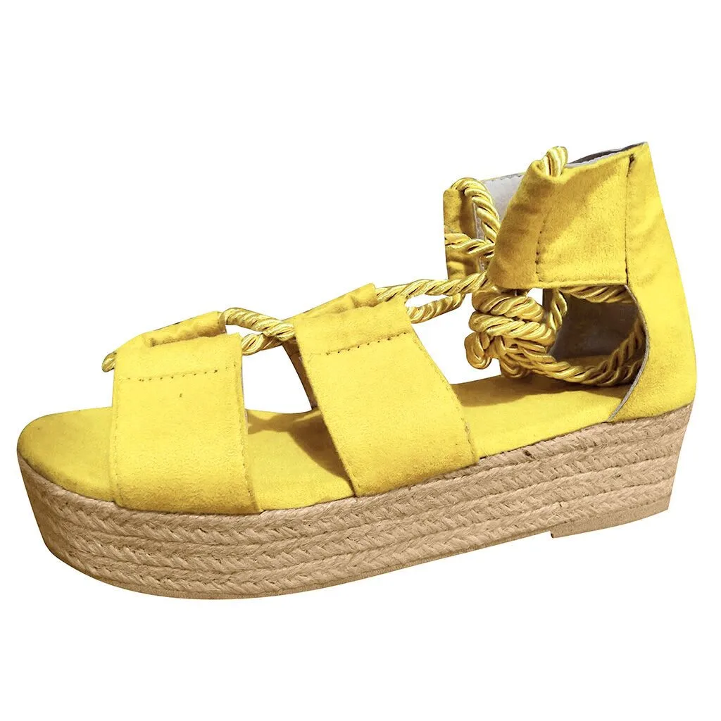 SAGACE Модные женские летние босоножки женская пляжная обувь на танкетке обувь на высоком каблуке удобные Босоножки на платформе размера плюс - Цвет: Цвет: желтый
