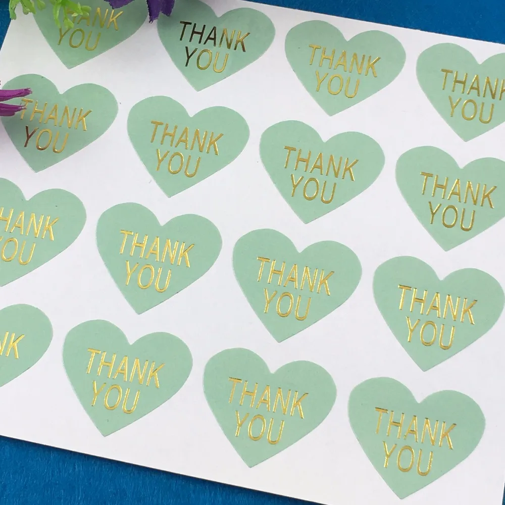 300 шт./лот 3 2*2 8 см термопечать золотые наклейки Thank You этикетки мятно зеленые в