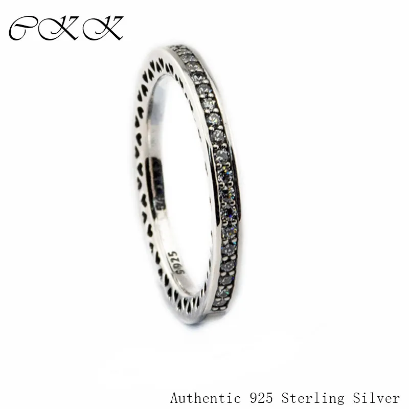 

Authentic 925 Sterling Silver Radiant Hearts Ring With Silver Enamel & Clear CZ for Women DIY Fine Jewelry SR100C