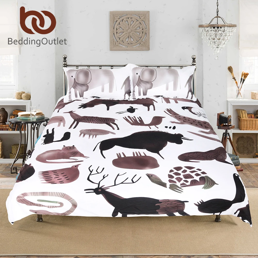 

BeddingOutlet Wild Animals Bedding Set Cartoon Duvet Cover With Pillowcase for Kids Bed Set 3-Piece Elephant Elk Home Textiles