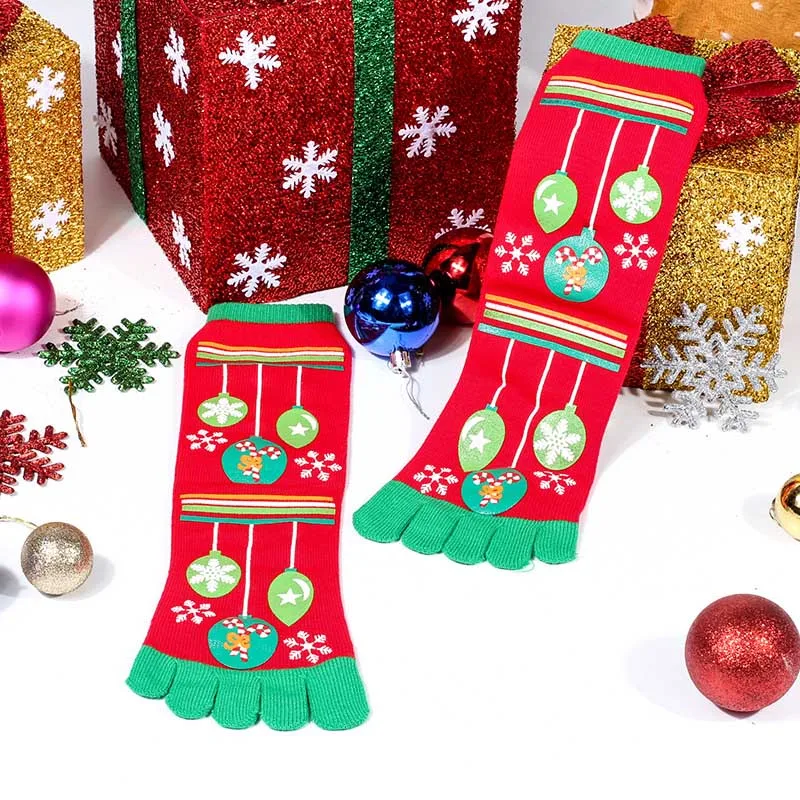 Лидер продаж, носки с пальцами, рождественские женские и мужские носки, Новое поступление, карнавальные Повседневные носки, милые носки унисекс, дышащие носки - Цвет: Красный