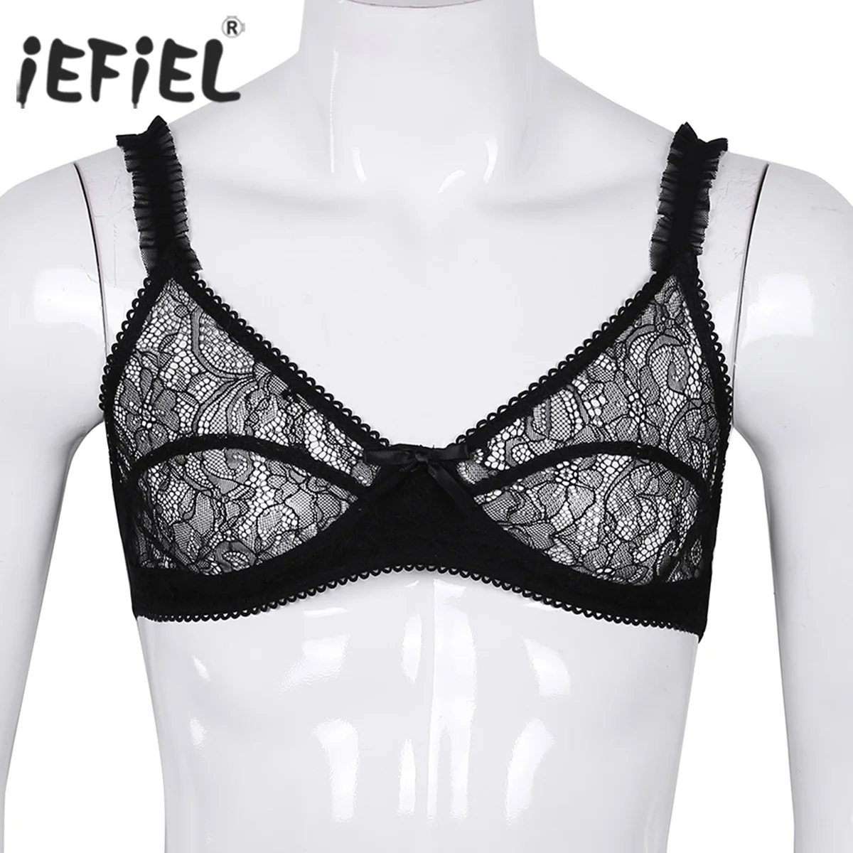 

New Mens Sissy Costumes Tanks Sheer Lace Transparent Lingerie Underwear Nightwear Straps Wire-free No Padded Bralette Bra Tops
