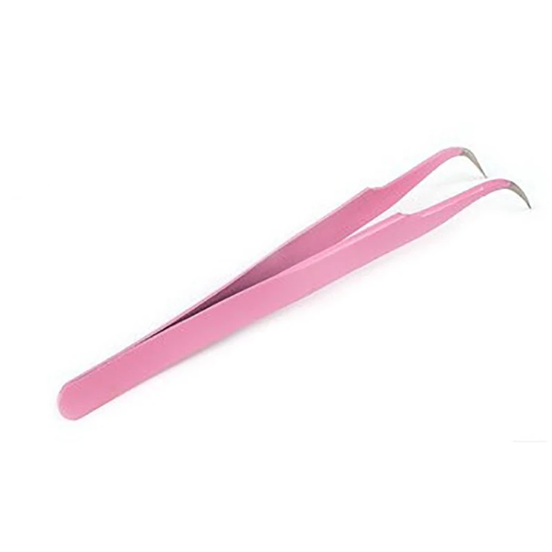 1PC Tweezers Pro Pink Eyelash Extension Curved Straight Bend Tweezers