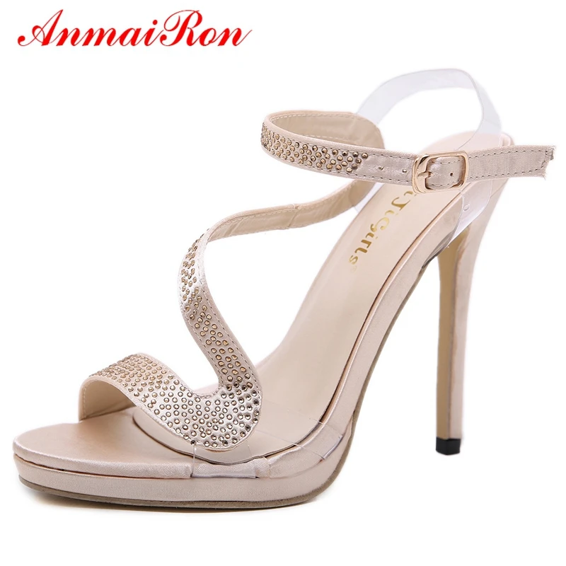 

ANMAIRON Women Fashion Beige Sandals Super High Thin Heel Sandals Women Basic Casual Woman Heels 2018 Size 35-40 LY563
