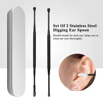

Stainless Digging Ear Spoon Set Portable Spiral Rotating Dig Spoon Double Ears Artifact Cleaning Tool Earpick Earwax Remover Kit