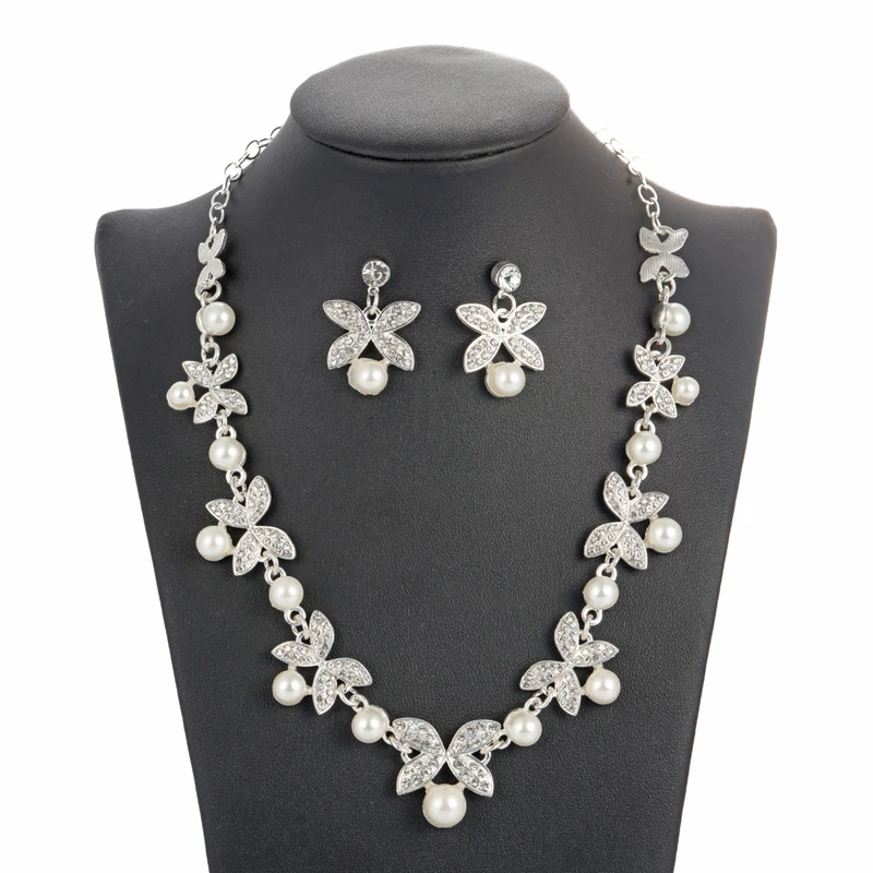 

MINHIN Simulated Pearl Jewelry Sets Charming Flowers Beads Necklace Earrings Wedding Sets For Women Dubai Jewelry Sets