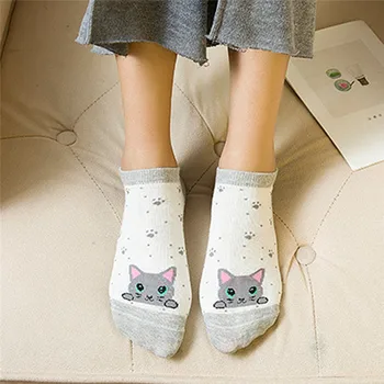 

5 Pairs 2019 New Summer Women Casual Cat Print Cotton Pattern Lady Socks Tube Comfortable Socks Wholesale Dropshipping #E08