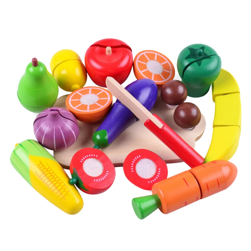14ps Wooden Cutting Toy Colorful Pretend Play Fruit Vegetable Baby
