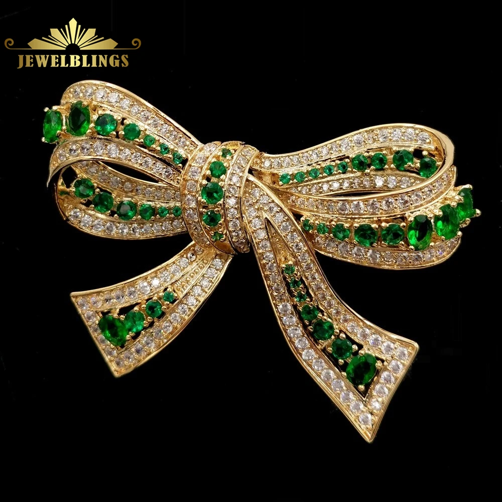 

Edwardian Vintage Micro Pave CZ Green Bowtie Brooches Gold Tone Framed Oval Stones Prong-Set Antique Green Bow Knot Pin Broaches