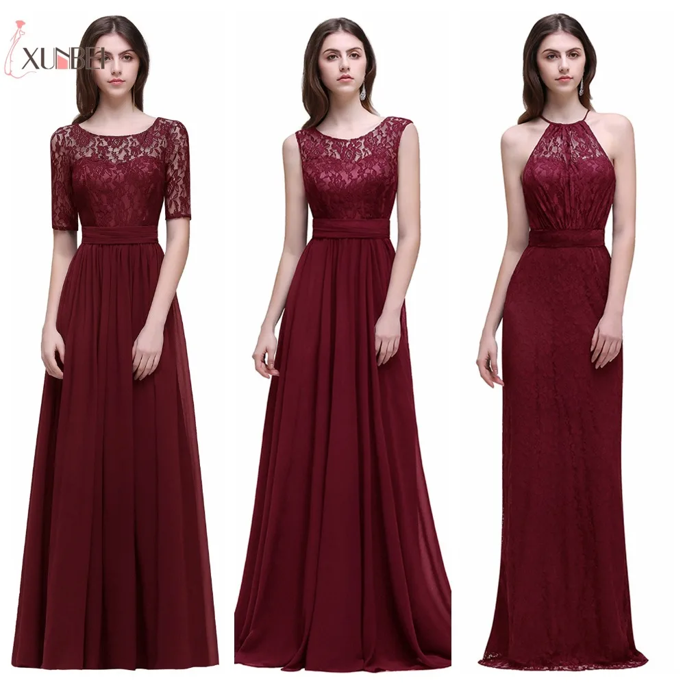 Dama De Honor Robe Mariage A Line Navy Burgundy Lace Chiffon Bridesmaid Dresses Long 2019 Cheap Prom