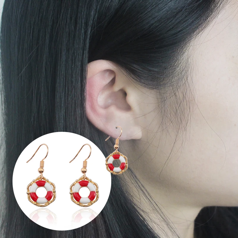 Moda New Lifebuoy Orecchini Pendenti Donna Blu Navy Estate Lifebuoy Orecchini Gioielli Da Donna Accessori Per Banchetti All'Ingrosso