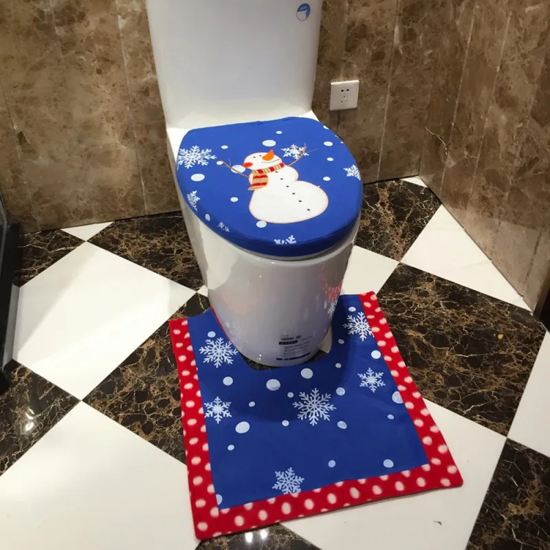 Funny Santa Claus Toilet Sets Christmas Home Hotel Toilet Decorations Lovely Blue Snowman Doll Gifts New