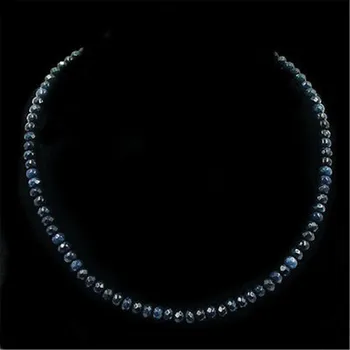 

Vintage Stone Jewelry Elegant Noble Dark Blue Sapphires Beaded Chain Choker Necklace Collier 45 cm