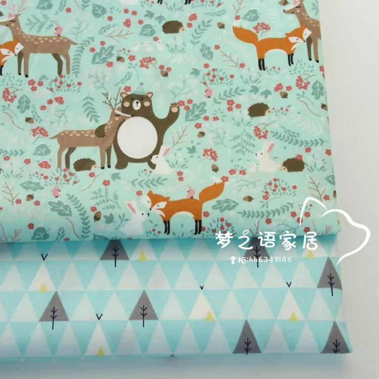 

160CM*50CM Cotton fabric Fox Series Forest Bear Deer Tri angle Trees Fabrics for DIY Bedding Dress Sheet Handwork Decor cloth