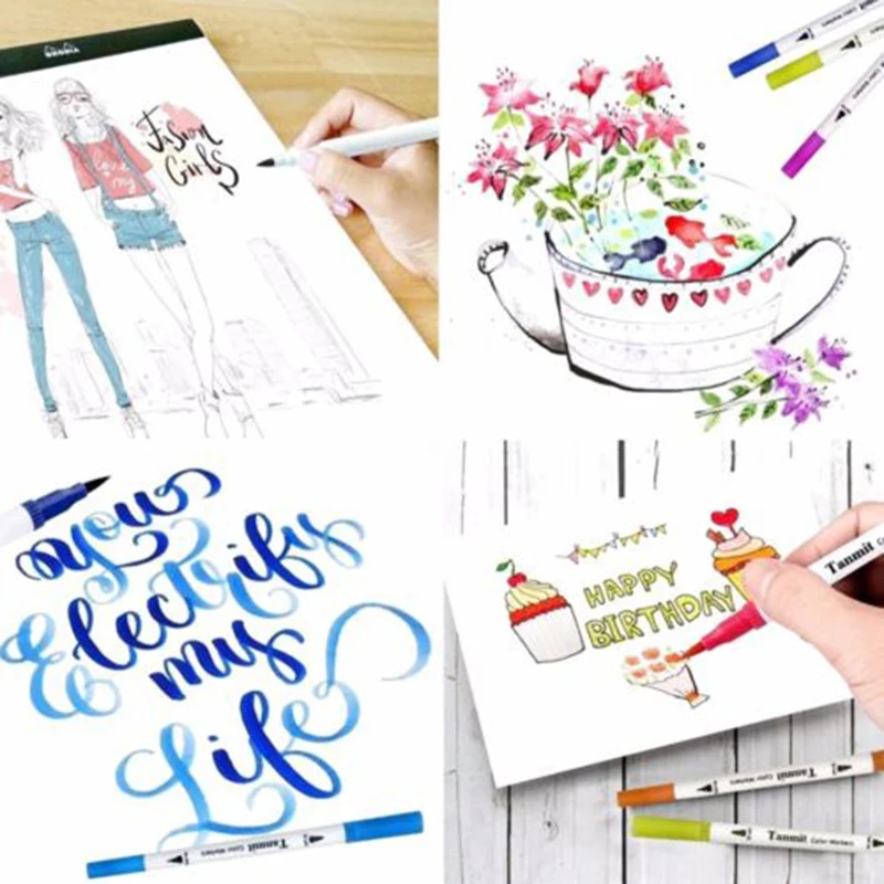 

Fineliners Marker Pen Watercolor Coloring Highlighters 60 Colors Dual Tip Brush Markers Pens Art Paint Hot Pro