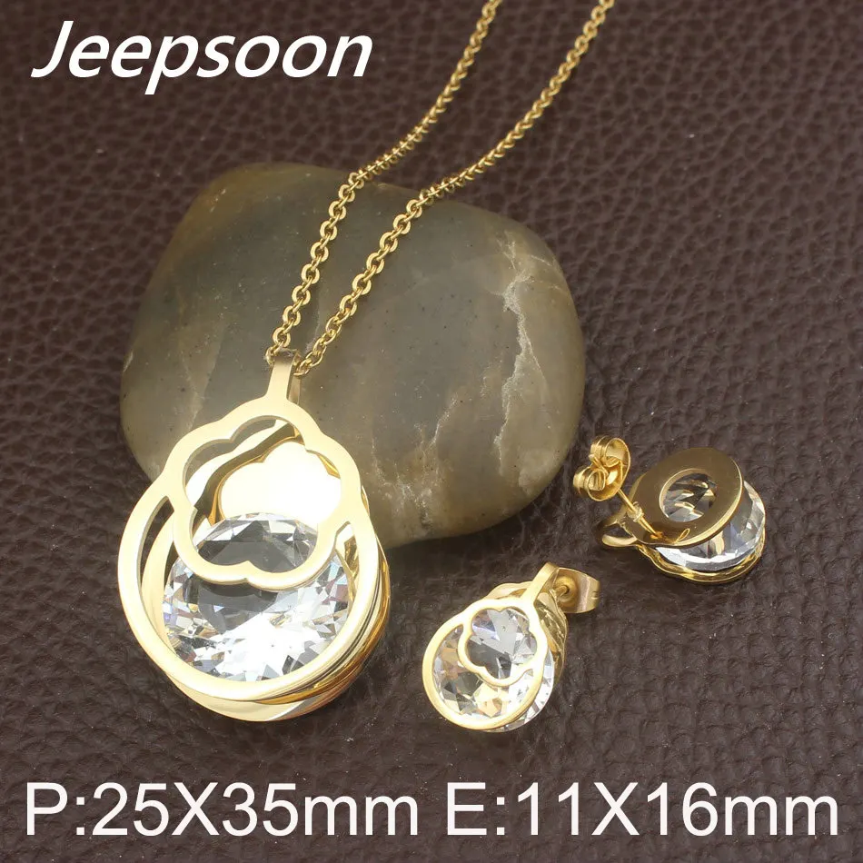 

Newest Fashion stainless steel jewelry gold color pendant + Earrings Sets for women and girls SEWFAWBH
