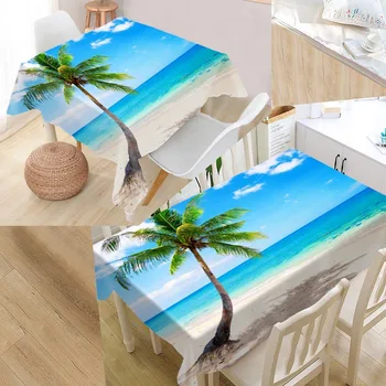 

Best Custom Beaches Nature Sea Table Cloth Rectangular Oxford Print Waterproof Oilproof Square Table Cover Party Tablecloth