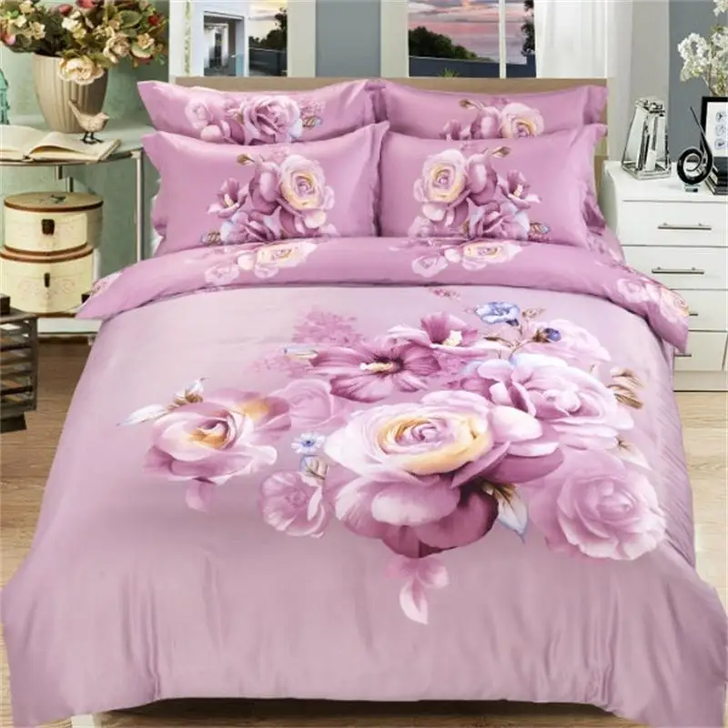 

3D Floral Print Bedding Set Queen Size Cotton Duvet Cover Pillowcase Bedsheets Family Home Textile Bedroom Sets 4pcs for Sale