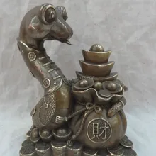Китайская бронза Животные Скульптура BiXie для богатства с юаньбао монетами Cai сумка статуя в форме змеи
