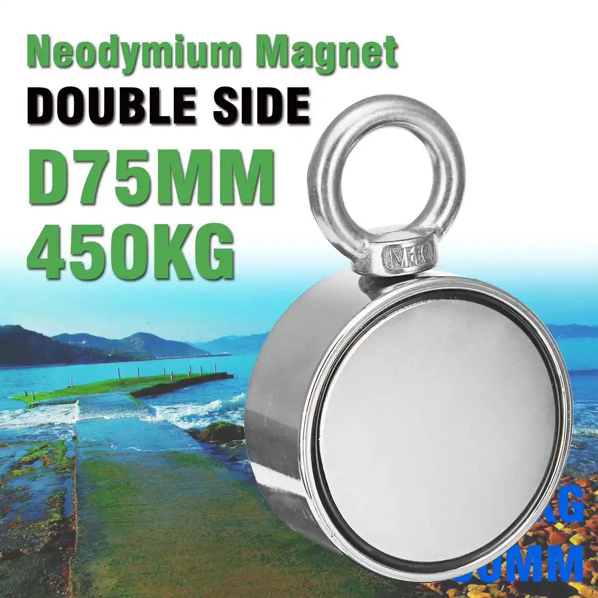 

Double Side 450kg D75mm Neodymium Fishing Salvage Recovery Magnet For Detecting Metal Treasure Powerful Magnetic Ring Hole