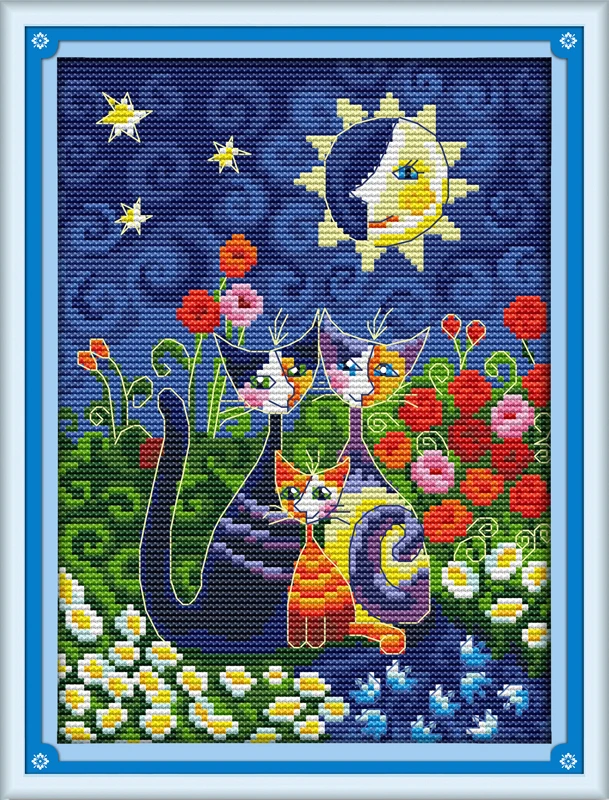 Коты и солнце Счетный крест 11CT Печатный 14CT Набор для вышивки крестиком из мультфильма ручная вышивка для рукоделия
