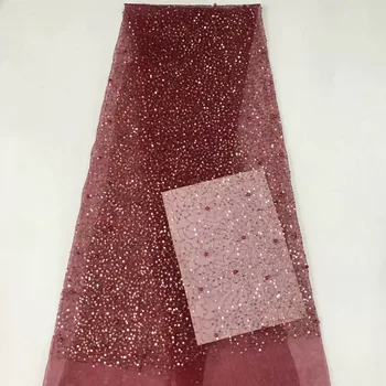 

NEW African Sequins Lace Fabric 2019 High Quality Nigerian French Swiss voile Tulle With Sequins Mesh Lace Fabrics 5 Yards A1238