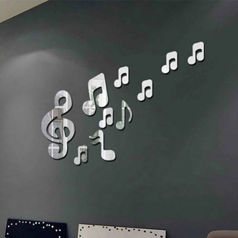 10Pcs DIY Removable Music Note Acrylic Mirror Wall Sticker Art Vinyl Home Decor 2019 Newest