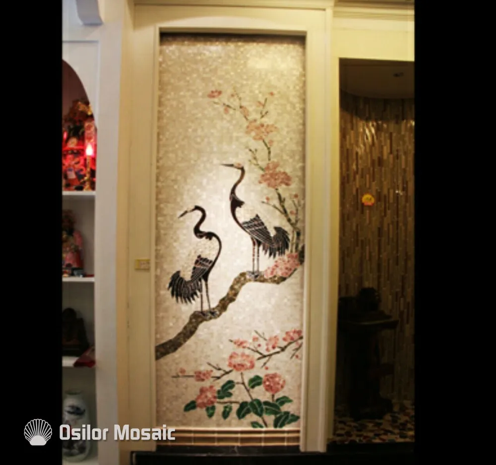 Индивидуальные ручной работы мозаичного искусства перламутровые мозаика Art фрески для интерьерные украшения дома цветок и птица узор