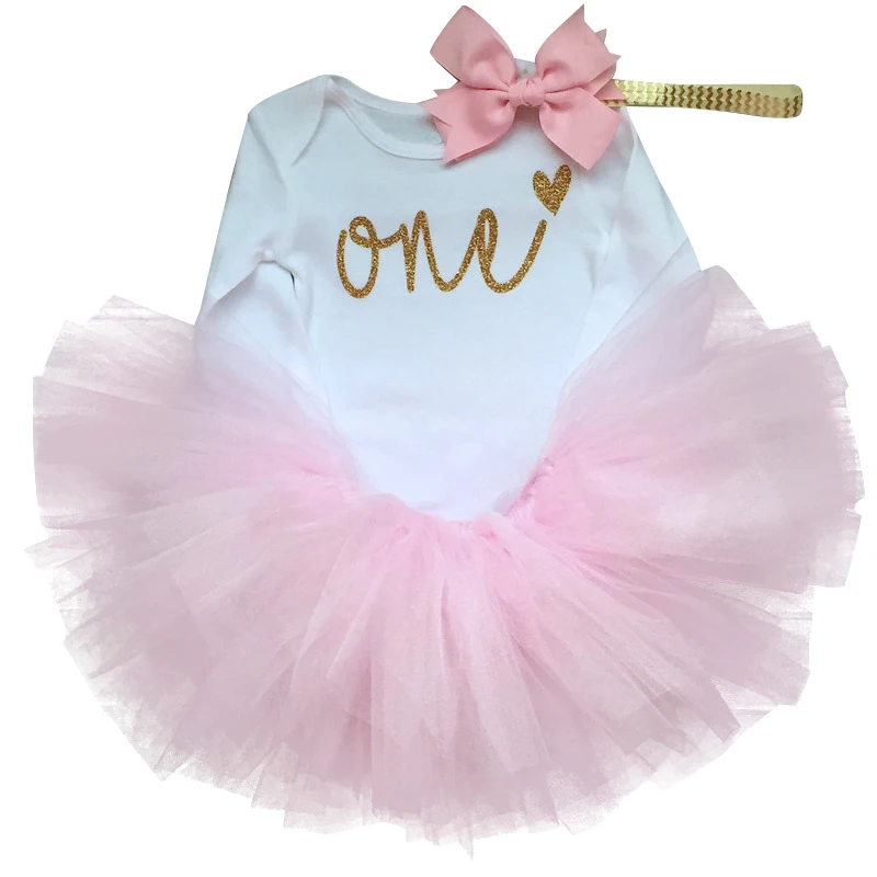 Одежда для малышей для девочек 1st первый Наряд для дня рождения платье Вечерние пышная детская зимняя одежда для девочек 1 год розовое платье принцессы