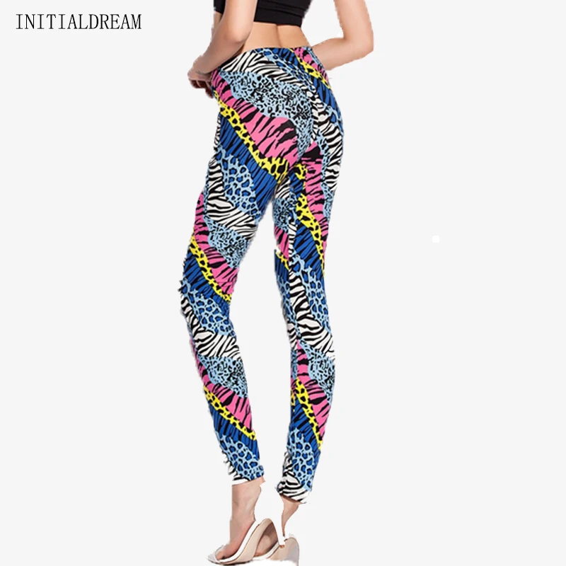Women's Cotton Casual Simple Printed Leggings Mid Waist Color Zebra