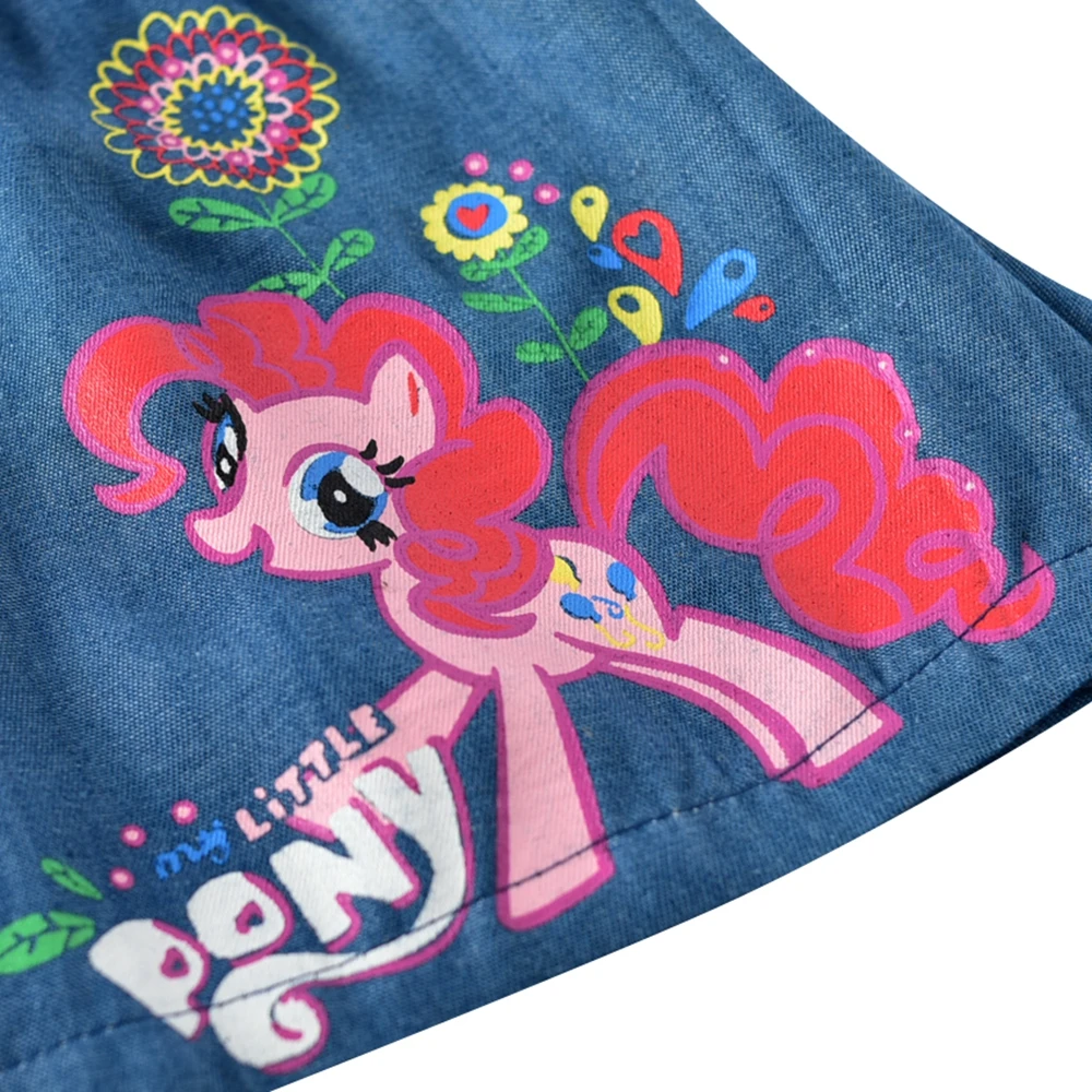 Girls Baby Short Sleeve Cartoon Dress Summer New Kids Wearing Denim Belt Dress Round Neck Embroidered Short Sleeve Dress H7123