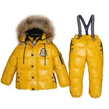 Комплекты теплой одежды с натуральным мехом для детей от 3 до 7 лет в русском стиле куртка для мальчиков зимний комбинезон для девочек, зимнее пуховое пальто детский лыжный костюм