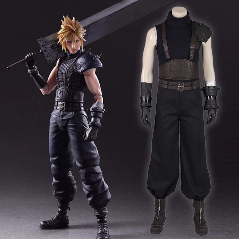 Cloud Strife Final Fantasy VII Cosplay Gloves - Black Leather Roleplay Gloves For Adults