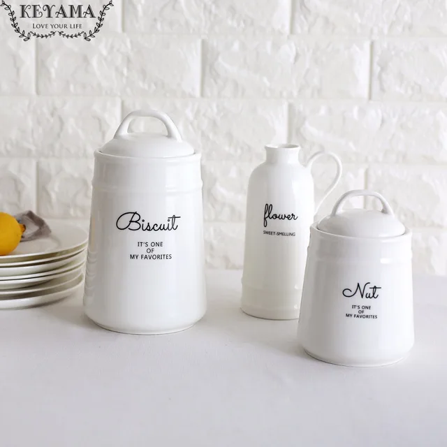 Keyama Nordic Style 1 Piece White Bone Ceramic Kitchen Storage Jar Keyama Nordic Style 1 Piece White Bone Ceramic Kitchen Storage Jar Creative Sealed Cans E Tank Decorative Bottles