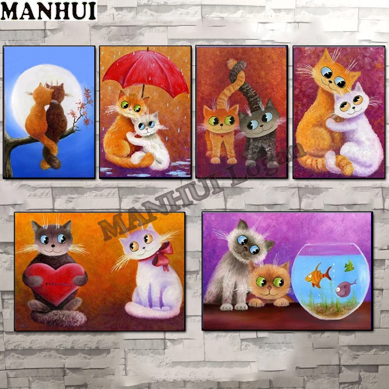 

Volledige vierkante / ronde diamant 5D DIY Diamond Painting "Couple cats" Diamond geborduurd Diamond Mosaic Home Decor SSA183