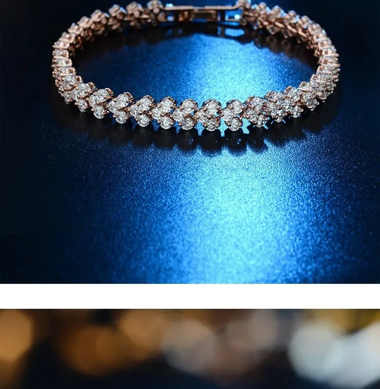 Высокое качество Роскошные ААА циркония созданная римская цепь браслет и браслет для женщин Кристалл золотого цвета ювелирные изделия