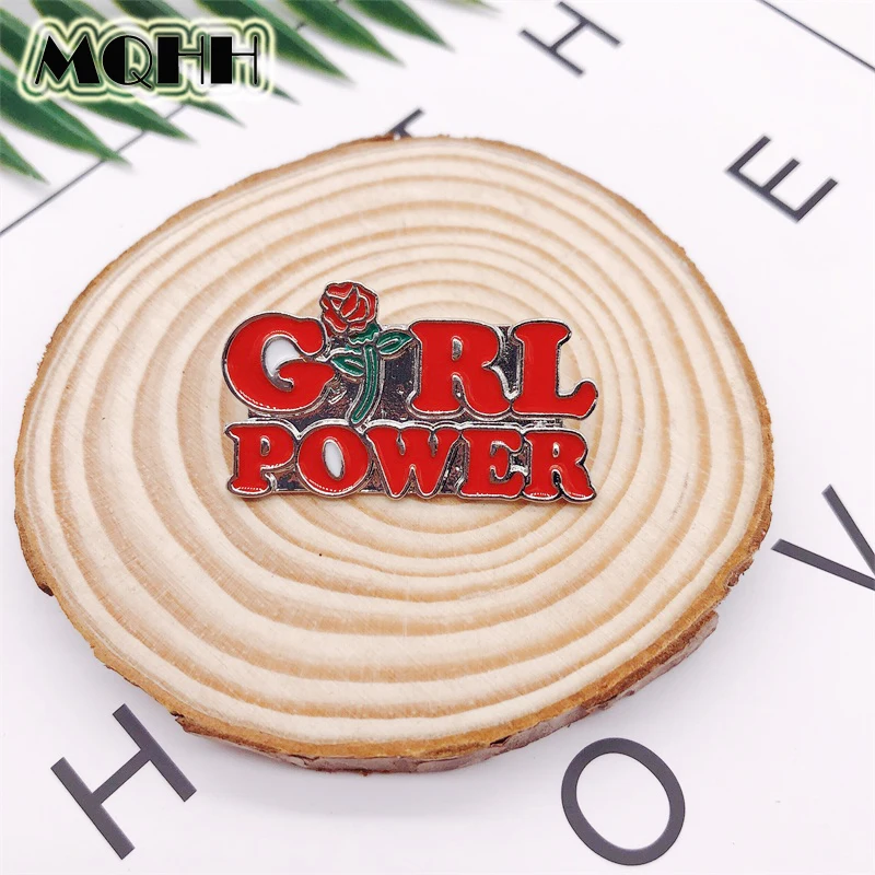 Creative Cartoon Letters GIRL POWER Flowers Roses Enamel Brooches Alloy Badges T-shirt Bags Pins Accessories Women Jewelry Gift | Украшения